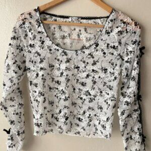 Free People White Black Lace Semi Sheer Loungewear Set